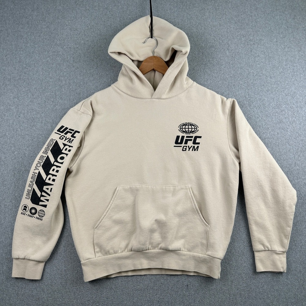 UFC Gym Hoodie Mens Small Tan Unleash Your Inner‎ Warrior Graphic Sweatshirt